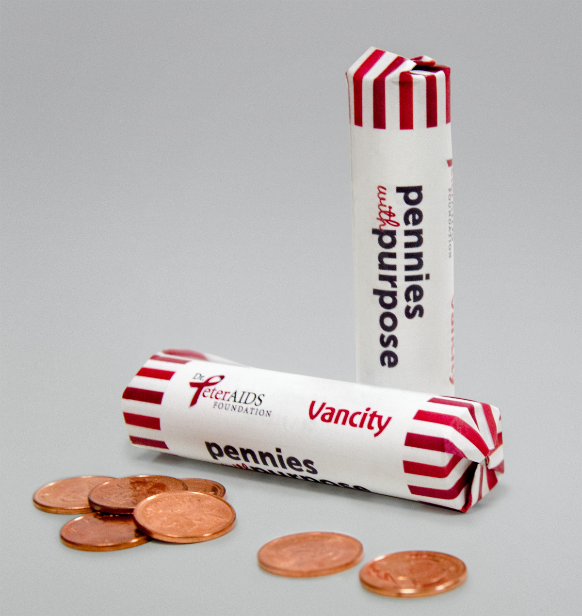 Coin roller design: Pennies with Purpose for Dr. Peter AIDS Foundation