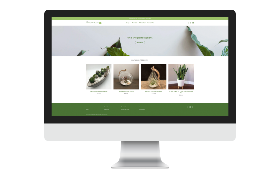 The Modern Plant Company website's homepage.