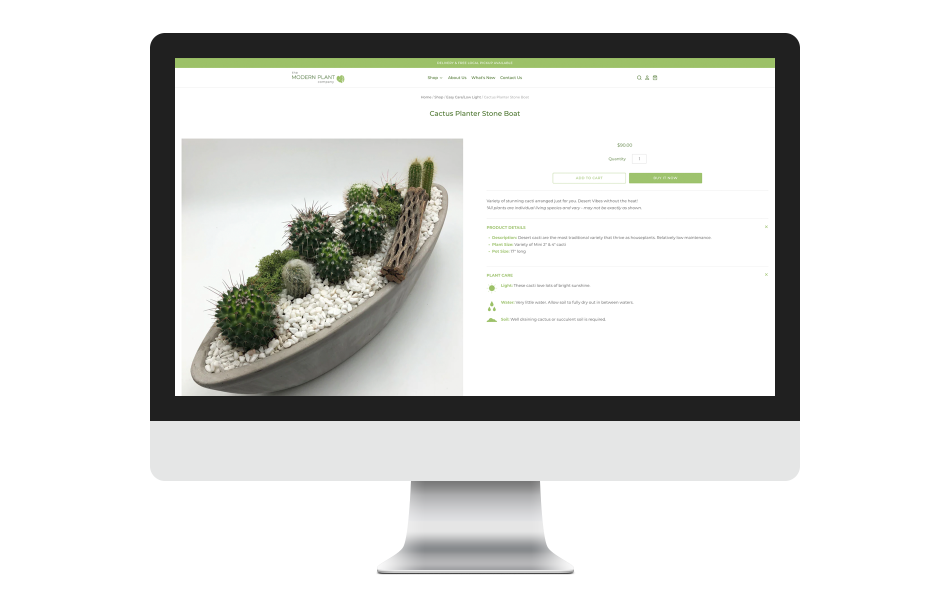 The Modern Plant Company website: an interior page showing one of the available plants.